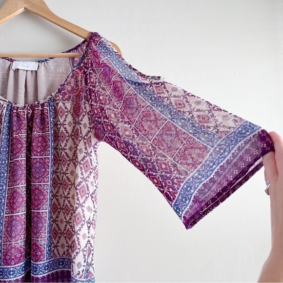 Anthropologie Braeve Boho Print Cold Shoulder Blouse in Purple/Pink/Cream, XS - Picture 4 of 9